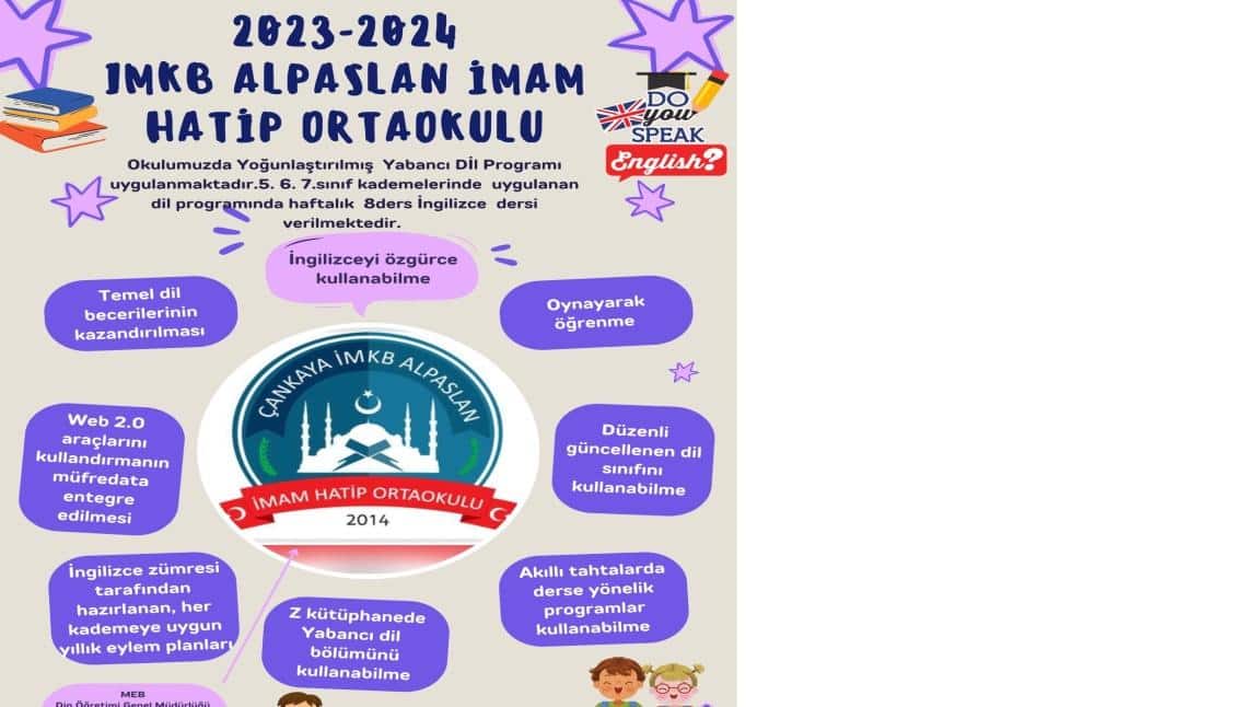 2023-2024 Okulumuzda Yoğunlaştırılmış Yabancı Dil Programı Uygulanmaktadr.